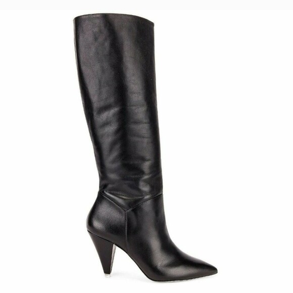 Black Suede Studio Karla Leather Kitten Heel Boots Pointy Toe Size 8 Black - Picture 1 of 16